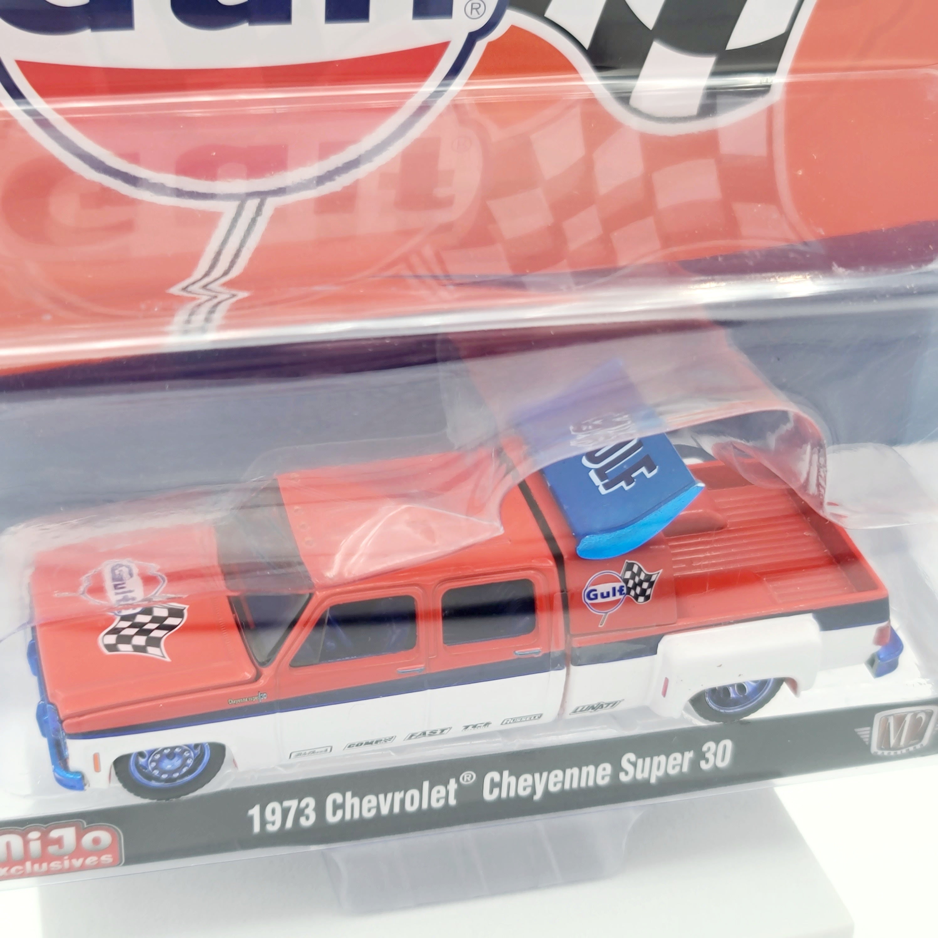 M2 Machines - CHASE - '73 Chevrolet Cheyenne Super 30 Dually Pickup - 1:64, Gulf Oil (2025 MiJo Exclusives - Limited Edition)